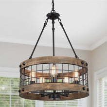 Load image into Gallery viewer, Rustic Wood &amp; Metal Chandelier
