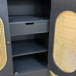 2DR Black Cane Cabinet