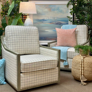 Plaid Swivel Chair w/ Wood Trim