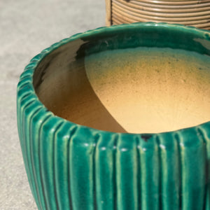 MED Green Striped Clay Pot