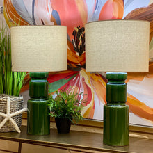 Load image into Gallery viewer, Green Ceramic Lamp w/ Linen Shade
