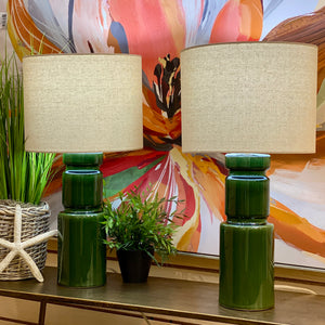 Green Ceramic Lamp w/ Linen Shade