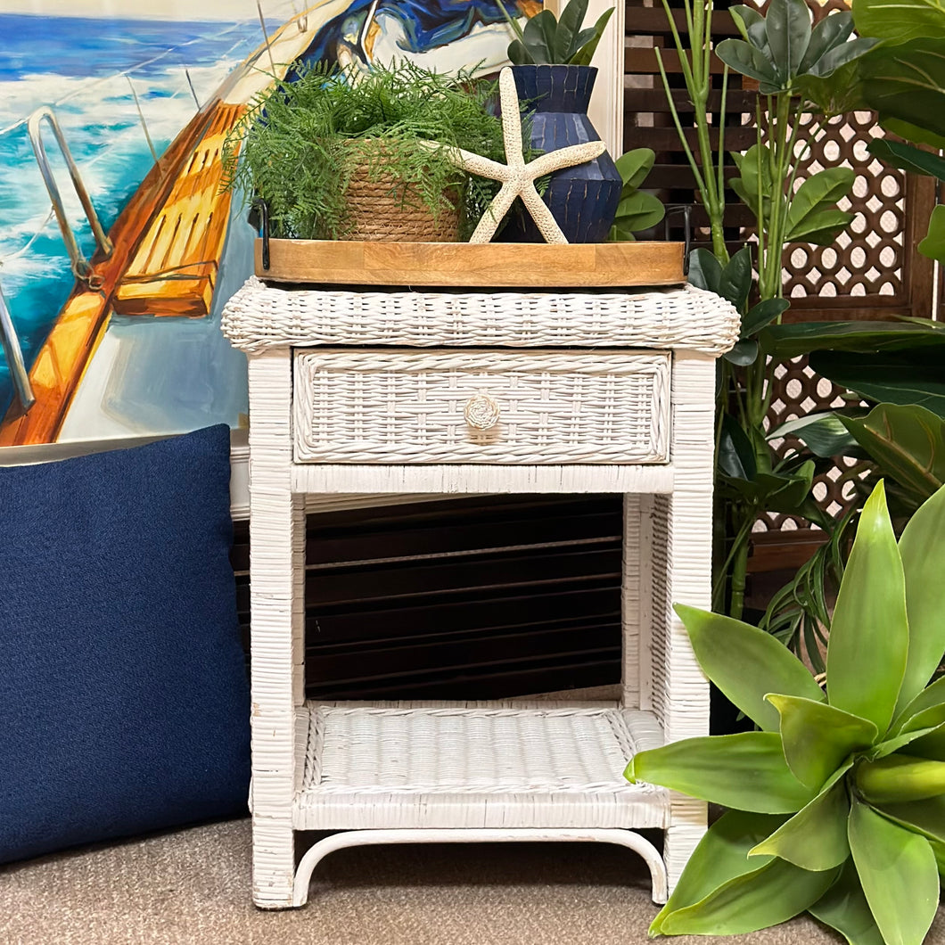 White Wicker Nightstand