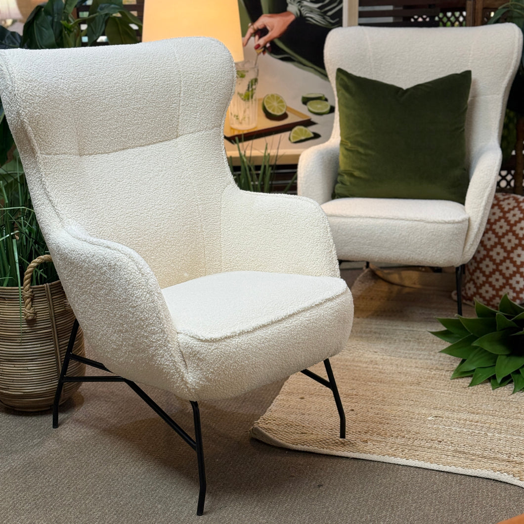 White Boucle Accent Chair