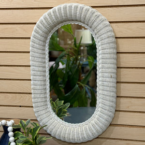 Oval White Wicker Mirror