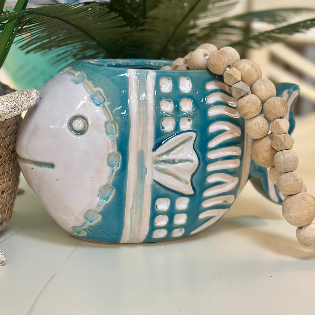 Teal Fish Vase