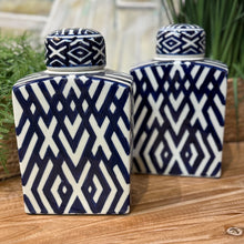 Load image into Gallery viewer, Blue/White Lidded Jar
