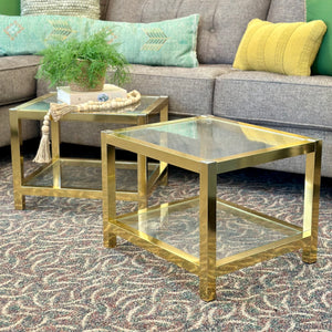 S/2 Hollywood Regency Brass Tables