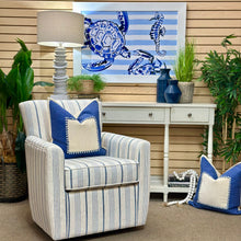 Load image into Gallery viewer, Pale Blue Striped Swivel Chair
