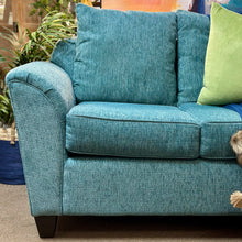 Load image into Gallery viewer, Teal Loveseat W/Patterned Cushion
