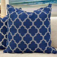 Load image into Gallery viewer, Quatrefoil Blue Down Pillow
