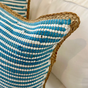 Jute Trim Blue/White Pillow