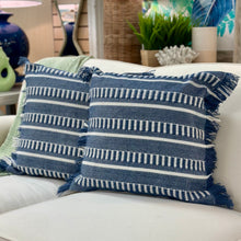 Load image into Gallery viewer, Blue/White Fringe Pillow
