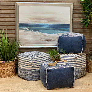 Blue & White Woven Pouf