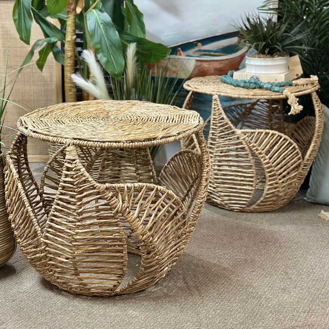 Seagrass Side Table w/Leaf Detail