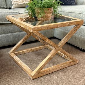 Washed Wood & Glass End Table