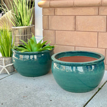 Load image into Gallery viewer, Glazed Green Terracotta Planter
