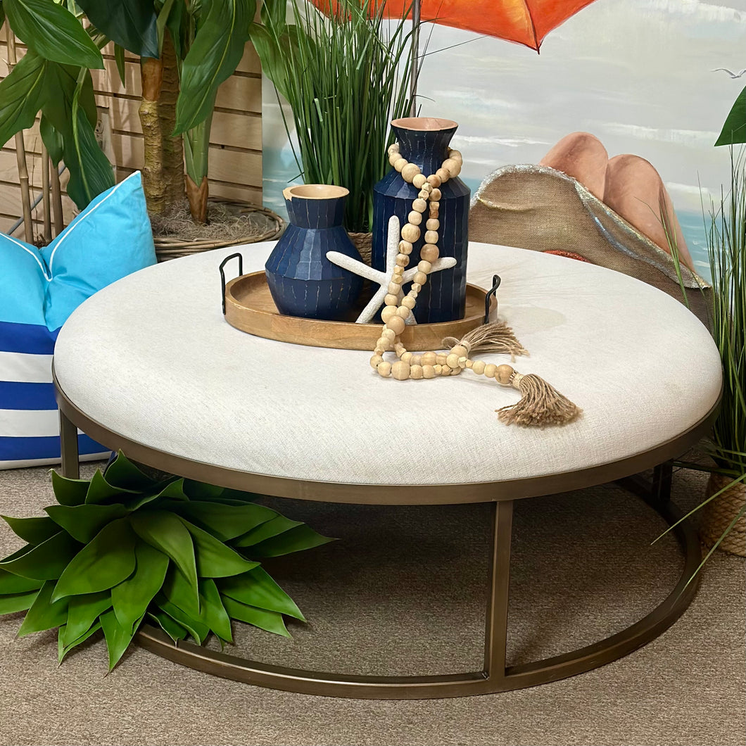 Arhaus Round Ivory Ottoman