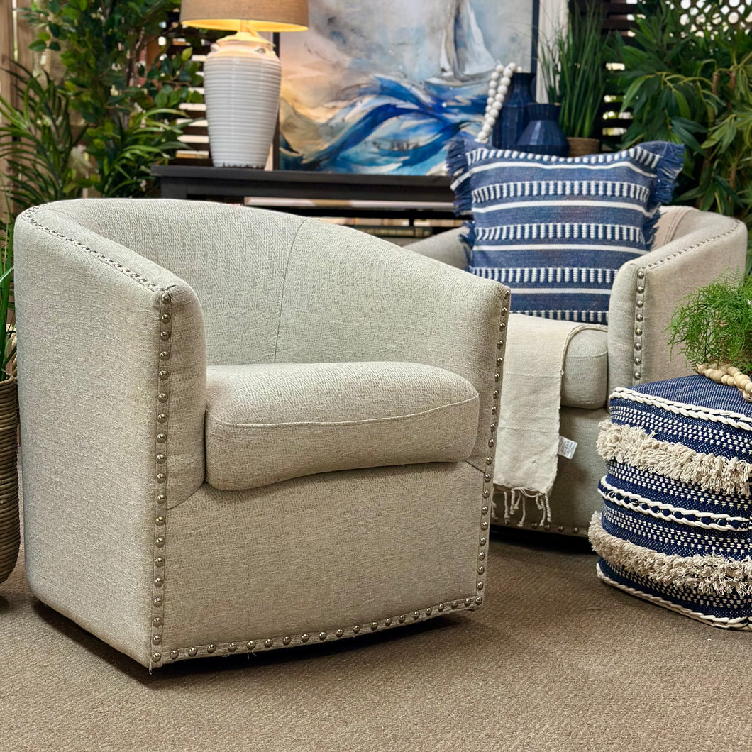 Beige Swivel Nailhead Chair