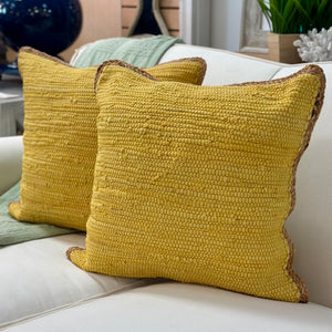 Yellow Pillow w/ Jute Trim