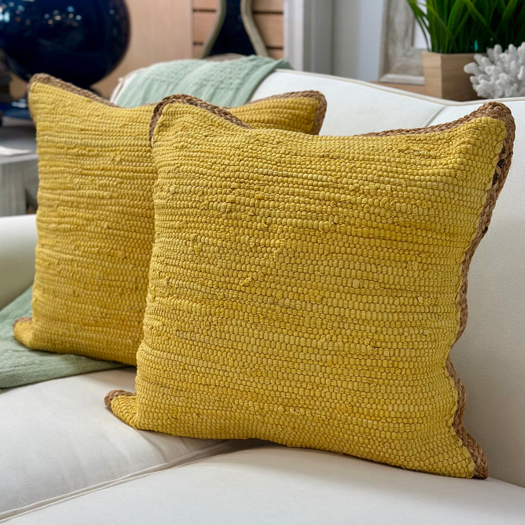 Yellow Pillow w/ Jute Trim