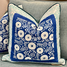 Load image into Gallery viewer, Teal Down Block Print Pillow
