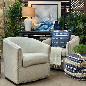 Beige Swivel Nailhead Chair