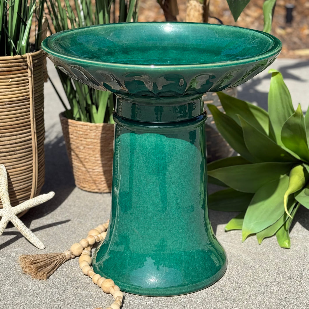 Green Clay Bird Bath