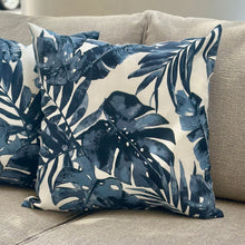 Load image into Gallery viewer, Blue Hue Palm Outdoor Pillow
