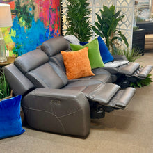 Load image into Gallery viewer, Havertys Grey Leat. Reclining Sofa
