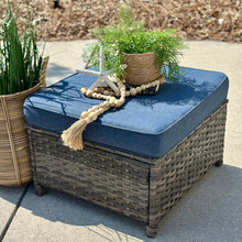 Load image into Gallery viewer, Blue/Wicker Outdoor Ottoman
