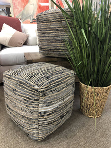 Denim & Natural Woven Pouf