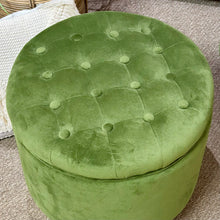 Load image into Gallery viewer, Green Round Storage Ottoman

