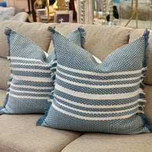 Load image into Gallery viewer, Blue/White Fringe Down Pillow
