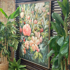 Green/Pink Hand Embellished Floral Art