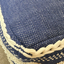 Load image into Gallery viewer, Royal Blue &amp; Beige Rope Pouf
