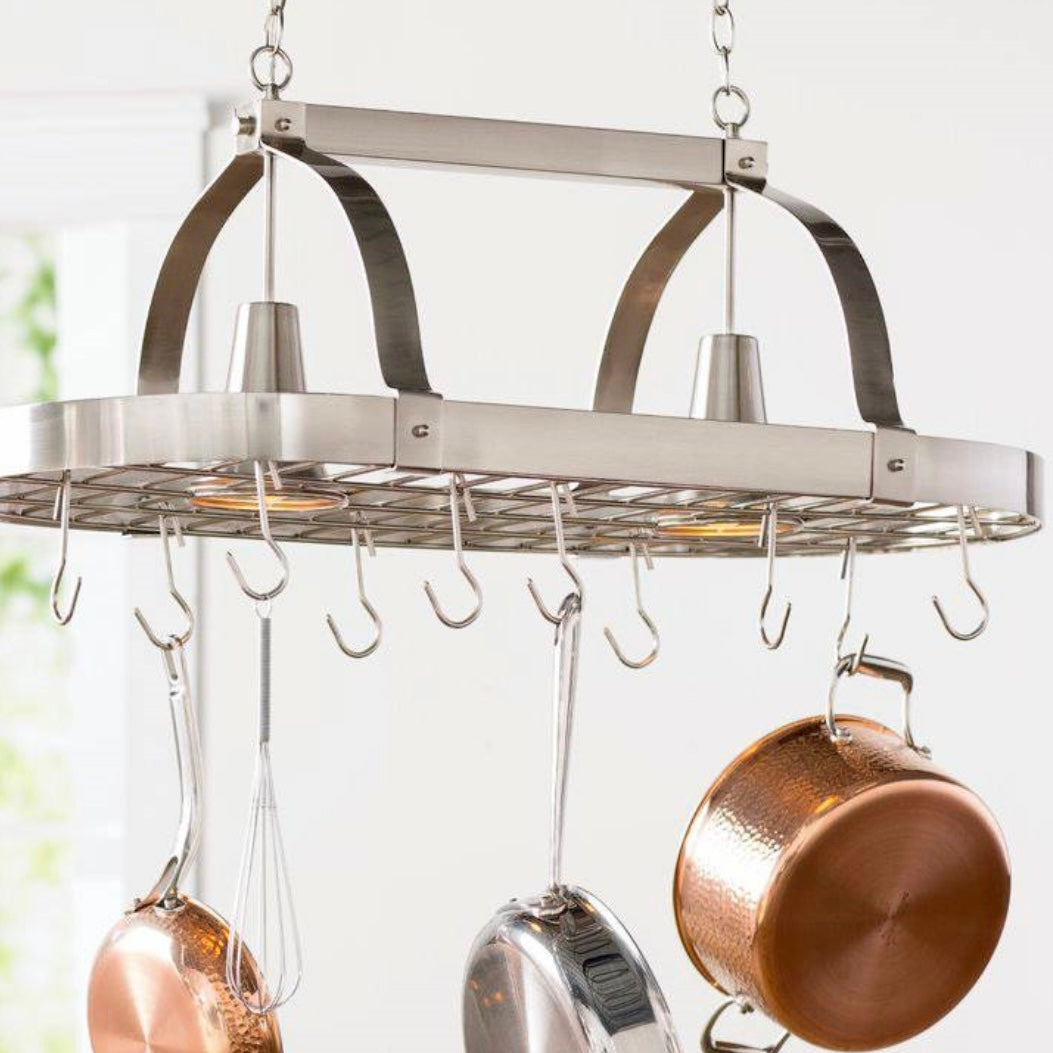 Satin Nickel Lighted Pot Rack