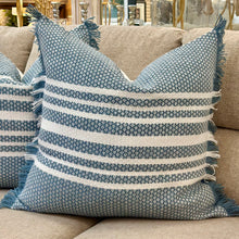 Load image into Gallery viewer, Blue/White Fringe Down Pillow
