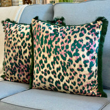 Load image into Gallery viewer, Pink/Green Leopard Fringe Pillow
