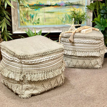 Load image into Gallery viewer, Light Taupe Fringe Pouf
