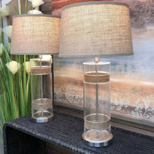 Load image into Gallery viewer, Glass &amp; Jute Table Lamp
