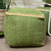 Load image into Gallery viewer, Green Jute Trim Pouf
