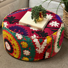 Load image into Gallery viewer, Yellow/Turquoise Turkish Pouf
