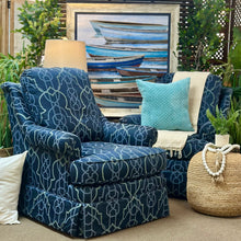 Load image into Gallery viewer, Lexington Blue Trellis Swivel Chair
