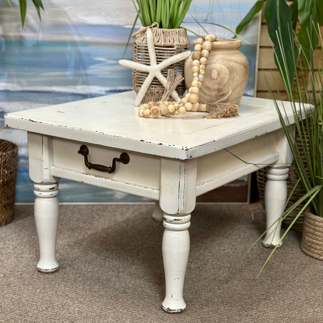 Distressed White Side Table
