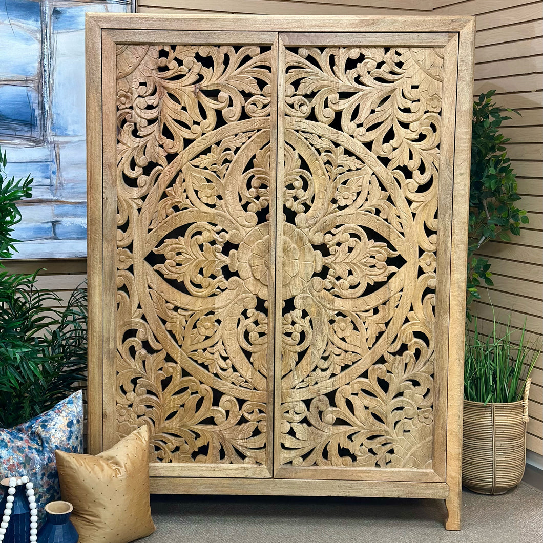 Carved Mango Wood Armoire