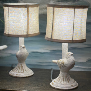 Distressed White Petite Bird Lamp