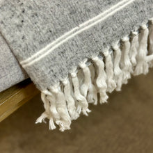 Load image into Gallery viewer, Heathered Grey Stipe  Fringe Throw
