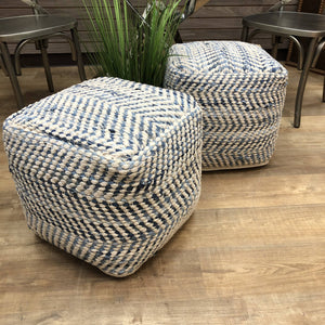 Denim & Ivory Chevron Pouf