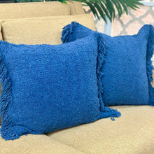 Load image into Gallery viewer, Navy Fringe Down Alternative Pillow
